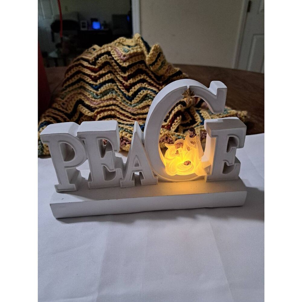 Peace Nativity Christmas Holiday Light Table Seasonal Decor Baby Jesus Off White